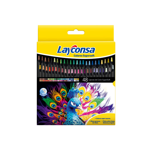 Lápiz Color Largos Layconsa Super Soft x 48, mina 4mm
