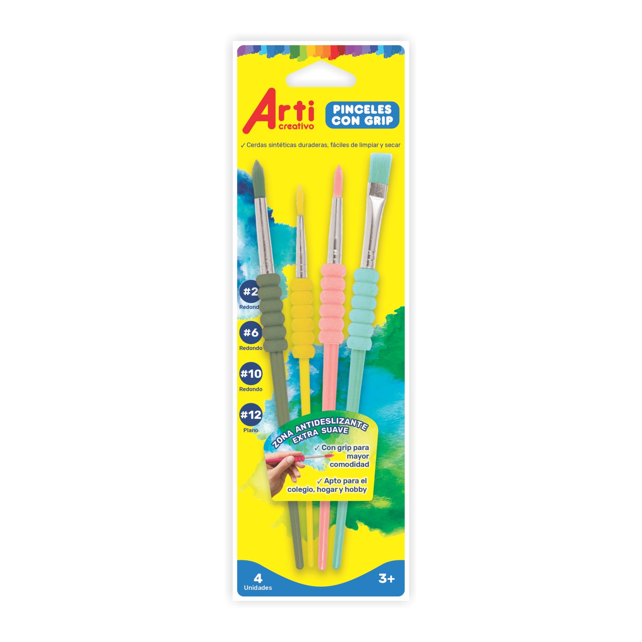 PINCELES CON GRIP SET 4 PCS. #2, 6, 10, 12
