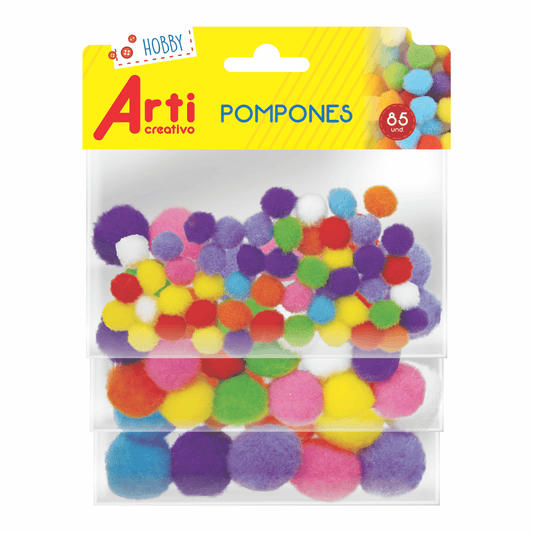 POMPONES PARA MANUALIDADES X 85 UND - COLORES BÁSICOS ARTI CREATIVO