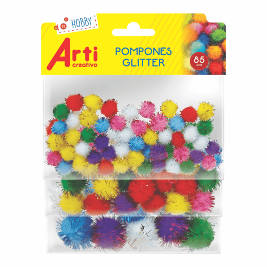 POMPONES GLITTER PARA MANUALIDADES X 85 UND. ARTI CREATIVO