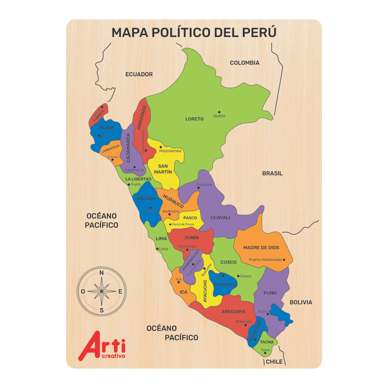 MAPA DEL PERU ROMPECABEZAS DE MADERA  X 26 PZA