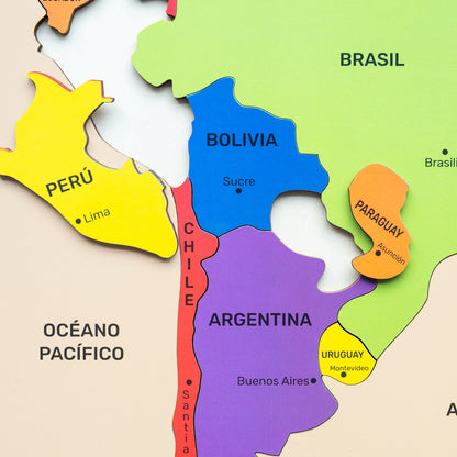 MAPA DE SUDAMERICA ROMPECABEZAS DE MADERA X 14 PZA