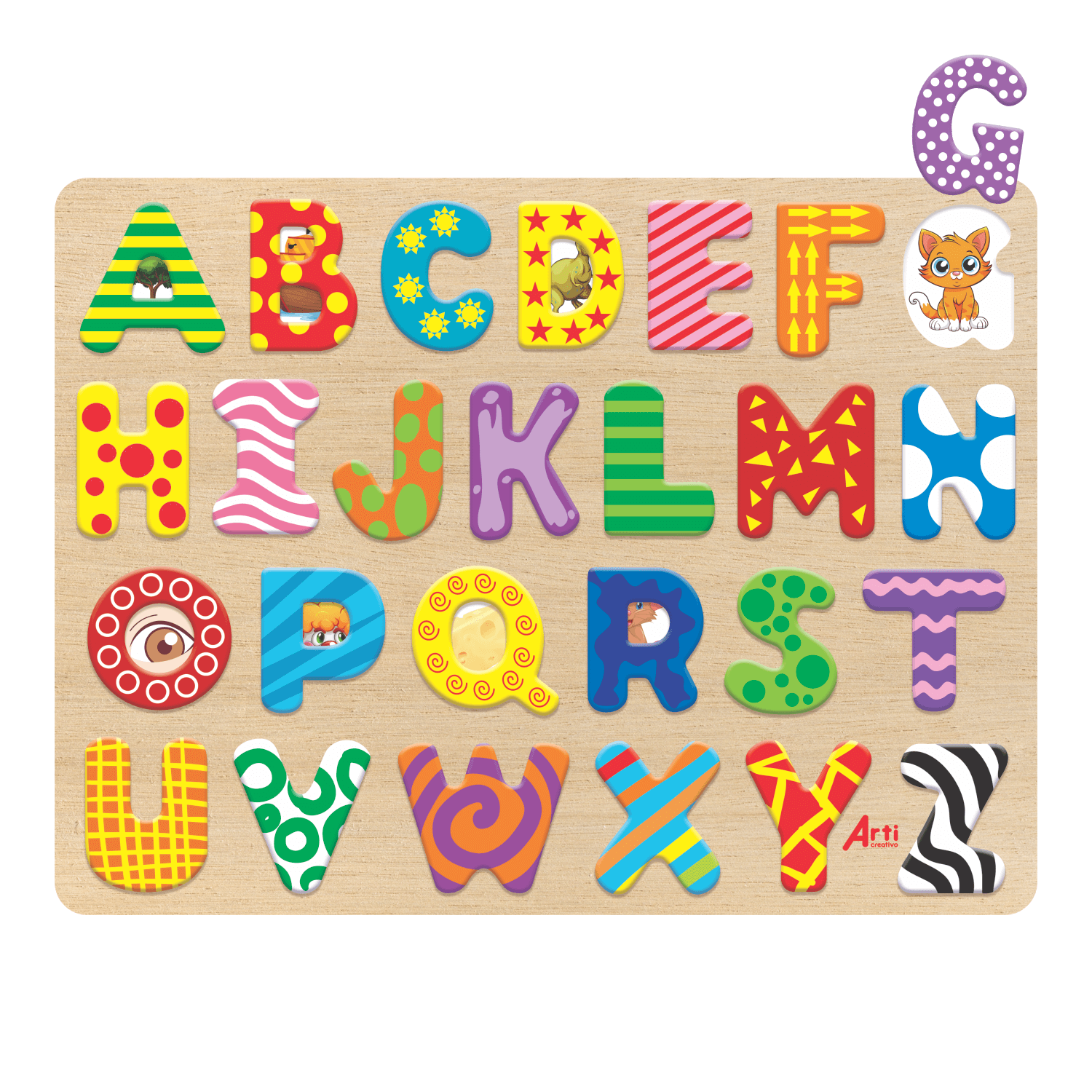 ROMPECABEZAS DE MADERA ABECEDARIO X 26 PZAS. ARTI CREATIVO Tienda UTIL