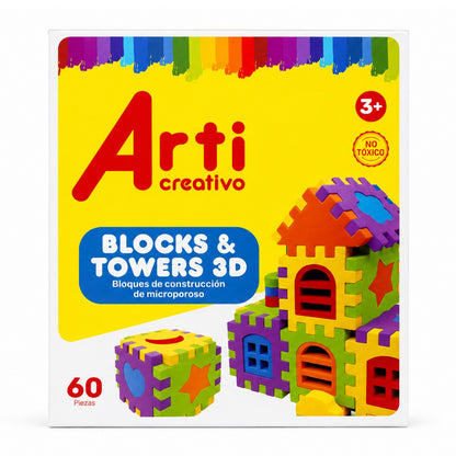 JUEGO DE CONSTRUCCION: BLOCKS & TOWERS X 60 PIEZAS EN GOMA EVA - ARTI CREATIVO