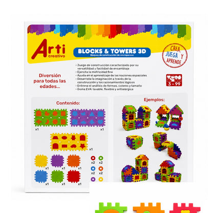 JUEGO DE CONSTRUCCION: BLOCKS & TOWERS X 60 PIEZAS EN GOMA EVA - ARTI CREATIVO