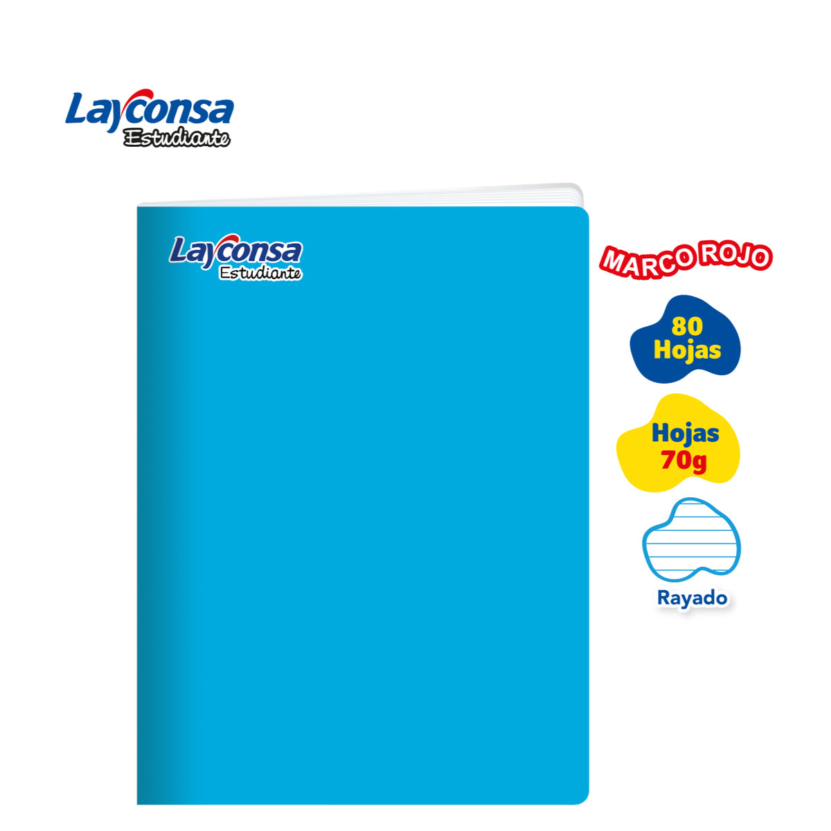 CUADERNO RAYADO LAYCONSA ESTUDIANTE A4 MARCO ROJO 80 HOJAS