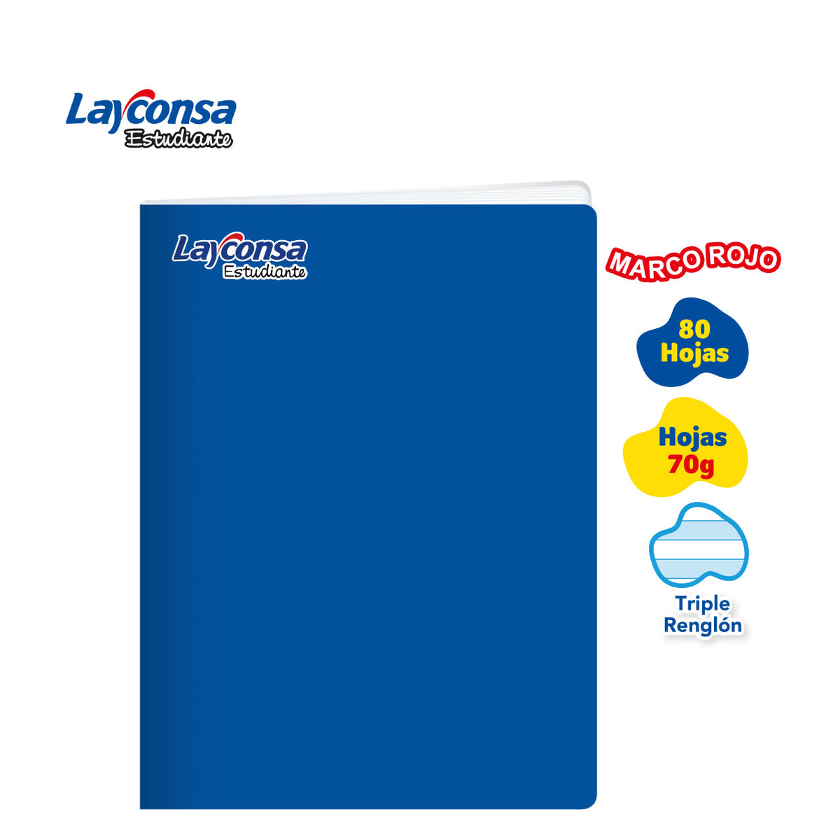 CUADERNO TRIPLE RENGLÓN SOMBREADO LAYCONSA ESTUDIANTE A4 MARCO ROJO 80 HOJAS