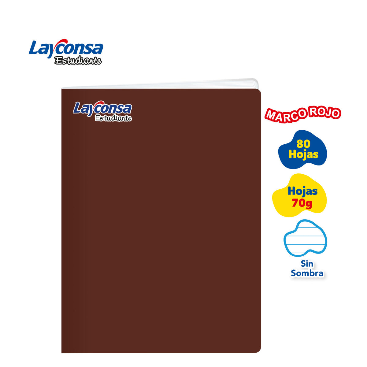 CUADERNO TRIPLE RENGLÓN SIN SOMBRA LAYCONSA ESTUDIANTE A4 MARCO ROJO 80 HOJAS
