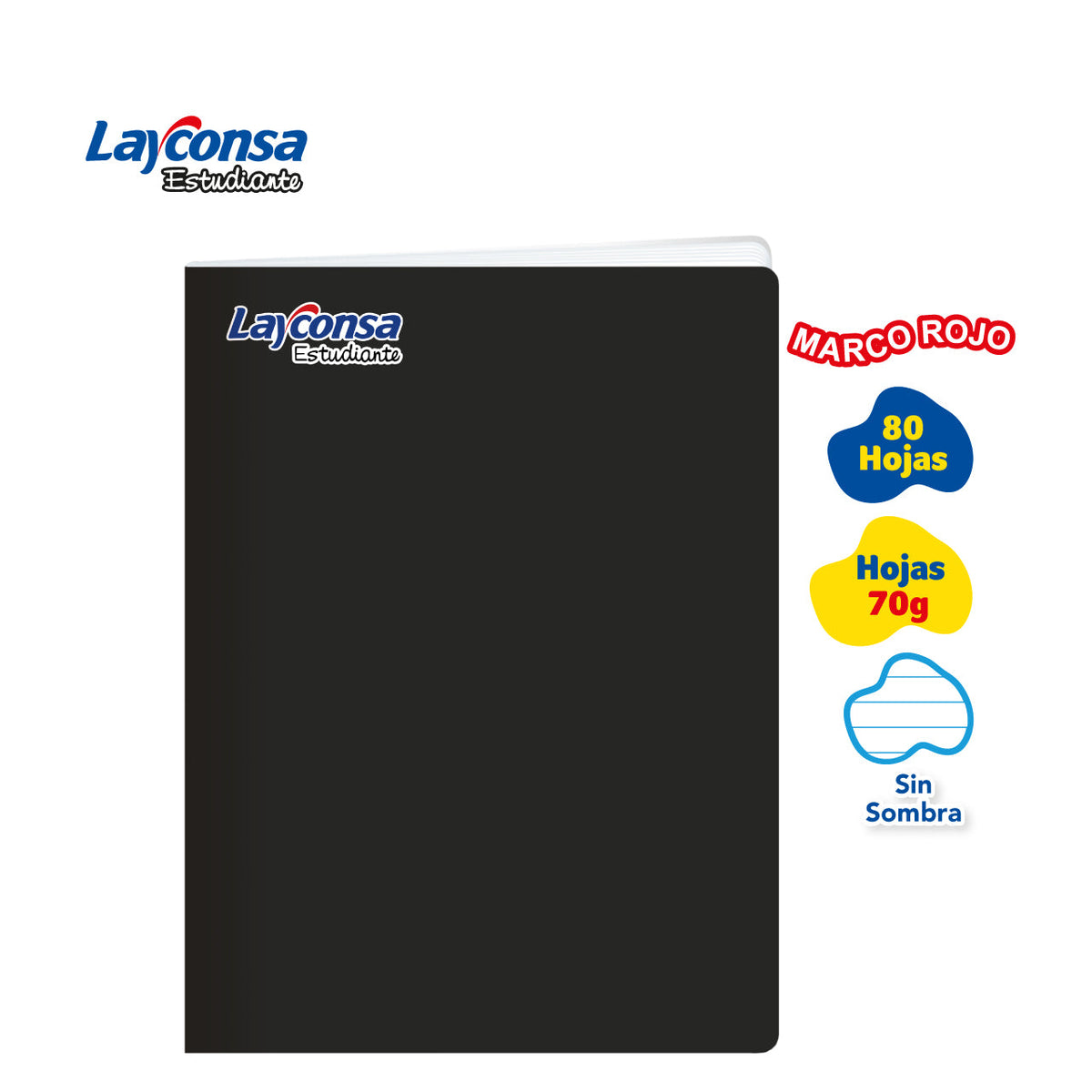 CUADERNO TRIPLE RENGLÓN SIN SOMBRA LAYCONSA ESTUDIANTE A4 MARCO ROJO 80 HOJAS
