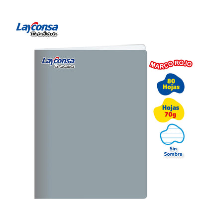 CUADERNO TRIPLE RENGLÓN SIN SOMBRA LAYCONSA ESTUDIANTE A4 MARCO ROJO 80 HOJAS