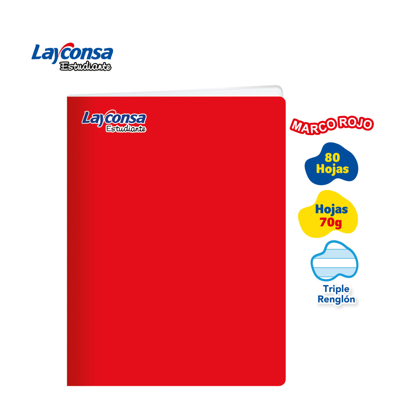 Cuad. Grap. A4 Trip.Renglón 80H Layconsa Estudiante - Rojo