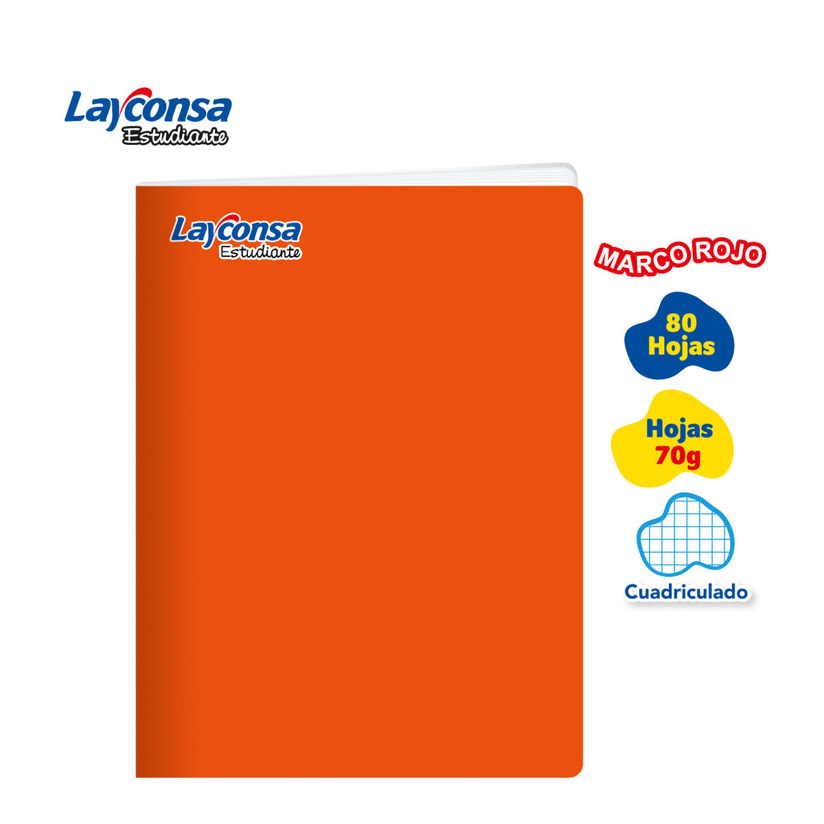 CUADERNO CUADRICULADO LAYCONSA ESTUDIANTE A4 MARCO ROJO 80 HOJAS