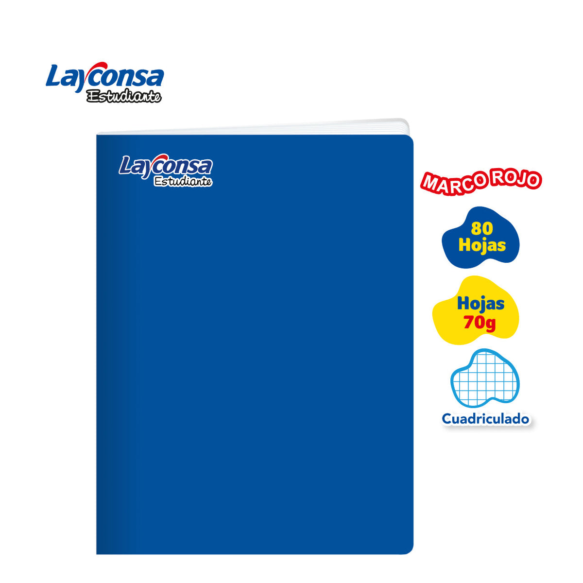 CUADERNO CUADRICULADO LAYCONSA ESTUDIANTE A4 MARCO ROJO 80 HOJAS