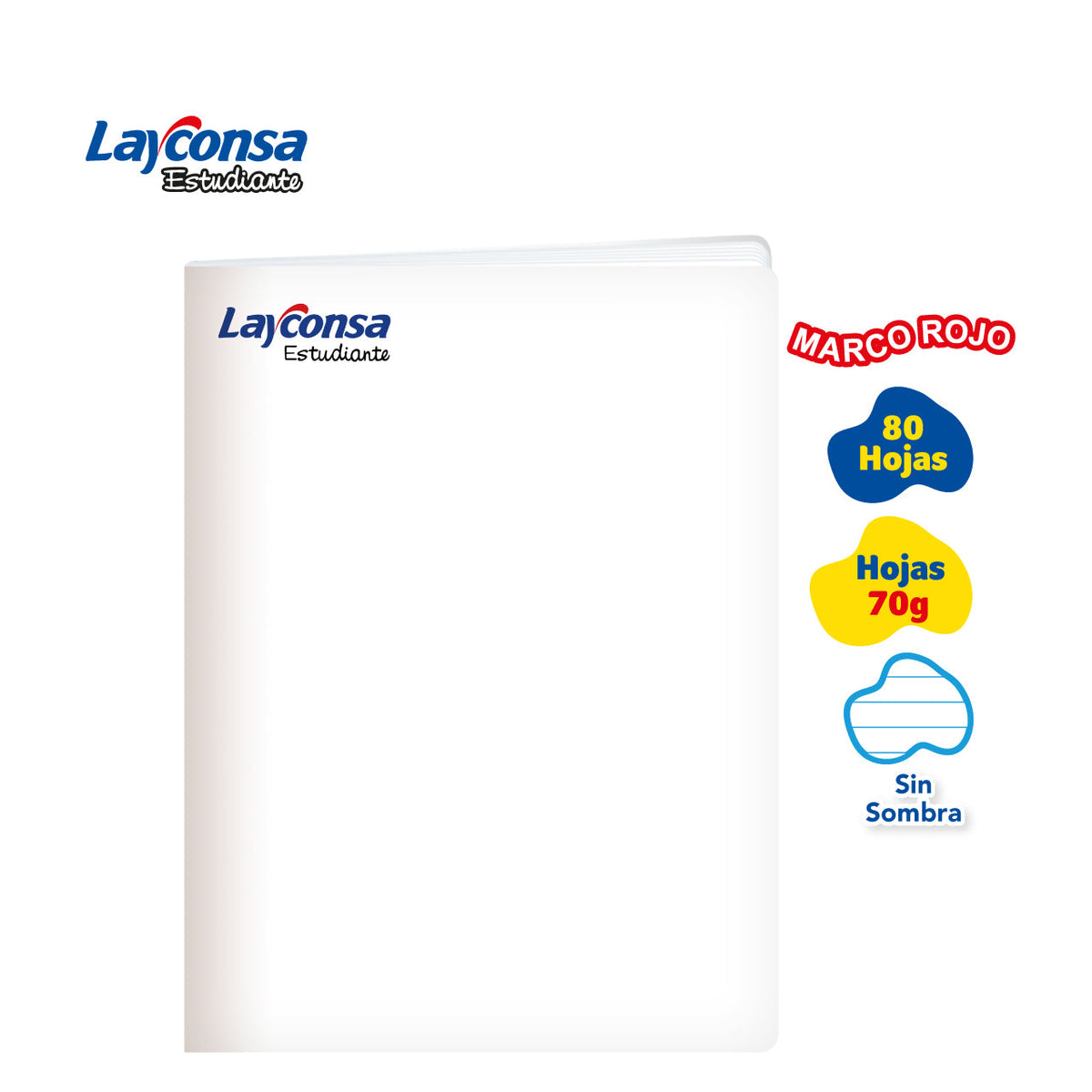 CUADERNO TRIPLE RENGLÓN SIN SOMBRA LAYCONSA ESTUDIANTE A4 MARCO ROJO 80 HOJAS