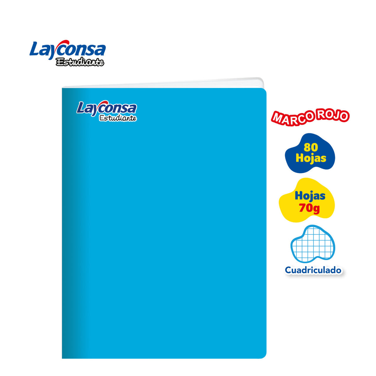 CUADERNO CUADRICULADO LAYCONSA ESTUDIANTE A4 MARCO ROJO 80 HOJAS