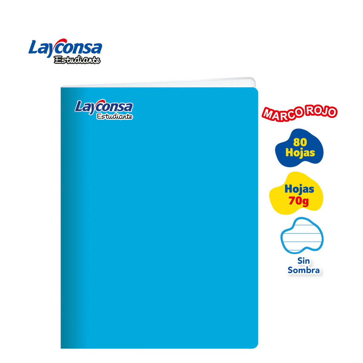 CUADERNO TRIPLE RENGLÓN SIN SOMBRA LAYCONSA ESTUDIANTE A4 MARCO ROJO 80 HOJAS