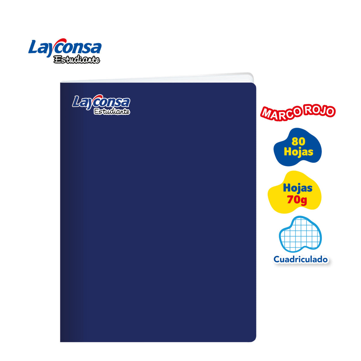 CUADERNO CUADRICULADO LAYCONSA ESTUDIANTE A4 MARCO ROJO 80 HOJAS