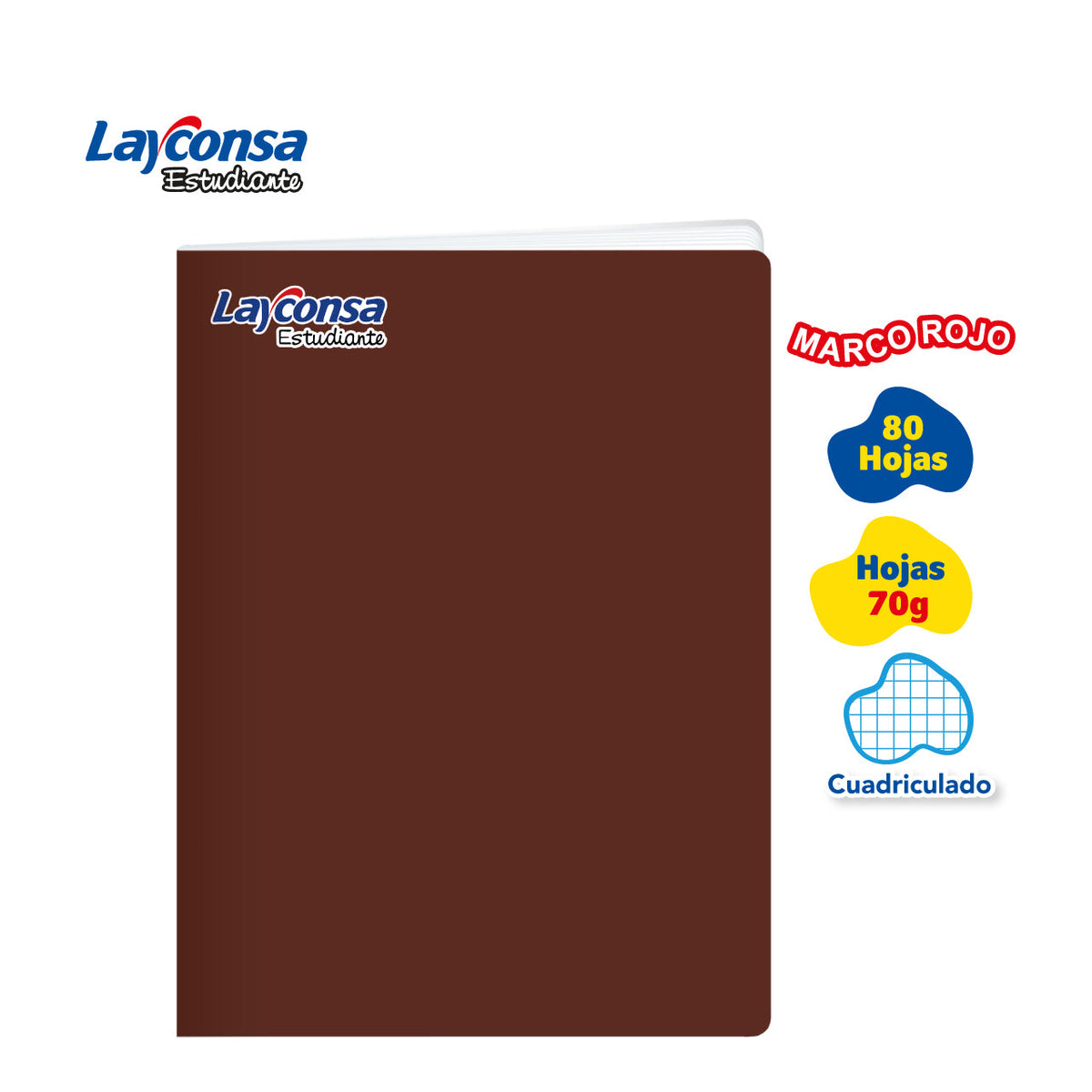 CUADERNO CUADRICULADO LAYCONSA ESTUDIANTE A4 MARCO ROJO 80 HOJAS