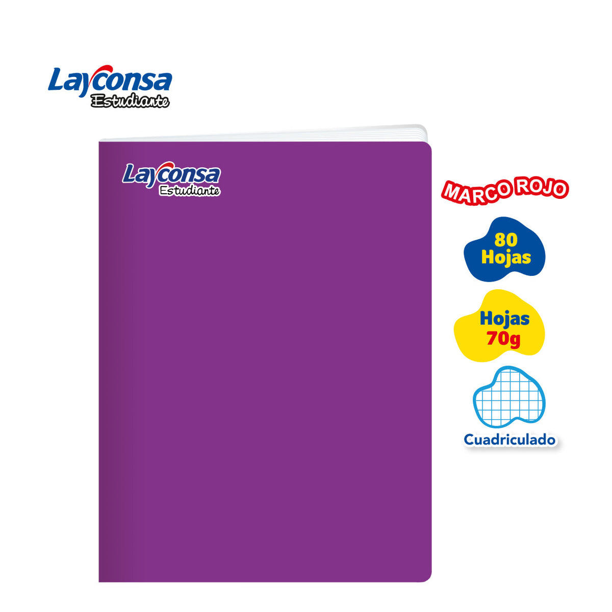 CUADERNO CUADRICULADO LAYCONSA ESTUDIANTE A4 MARCO ROJO 80 HOJAS