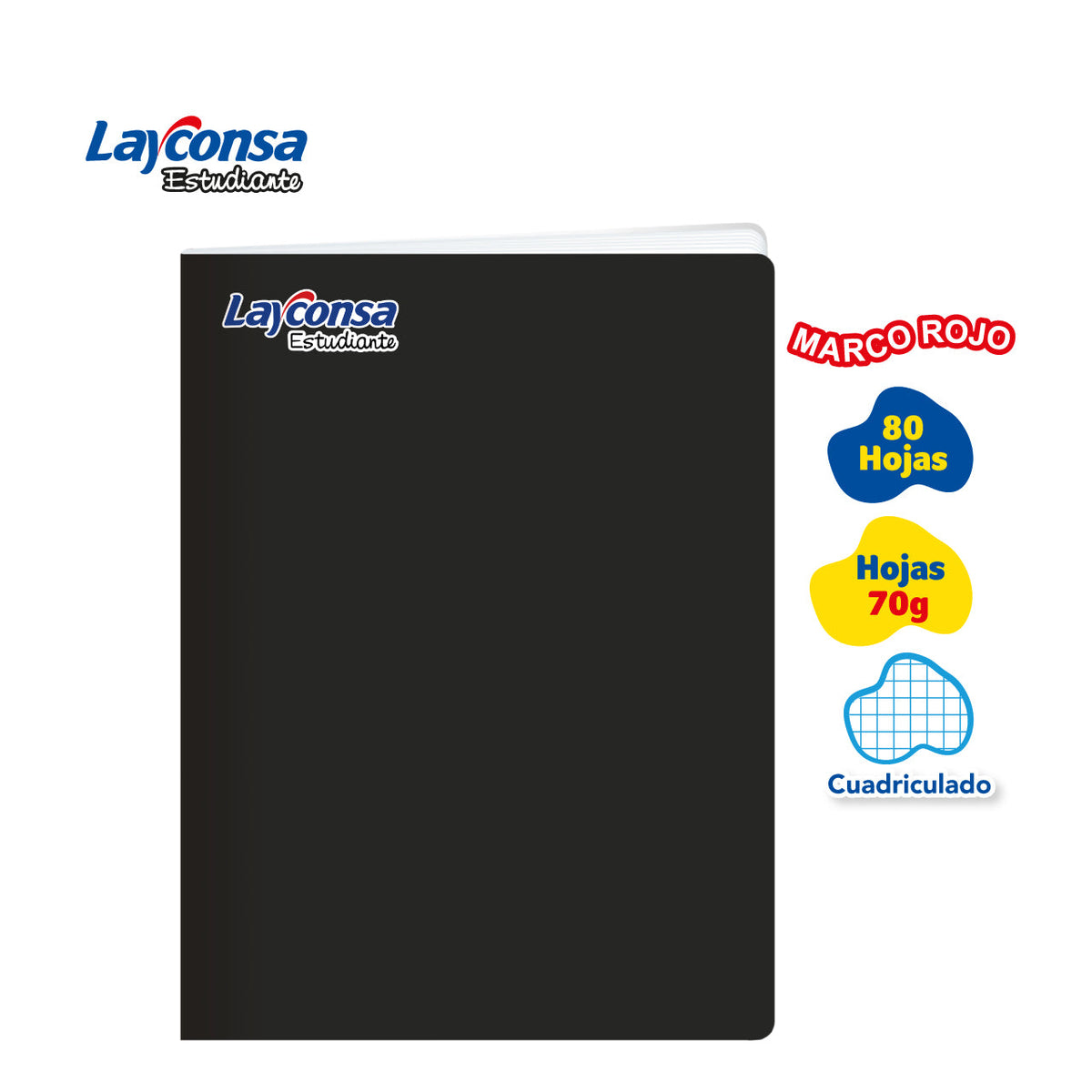 CUADERNO CUADRICULADO LAYCONSA ESTUDIANTE A4 MARCO ROJO 80 HOJAS