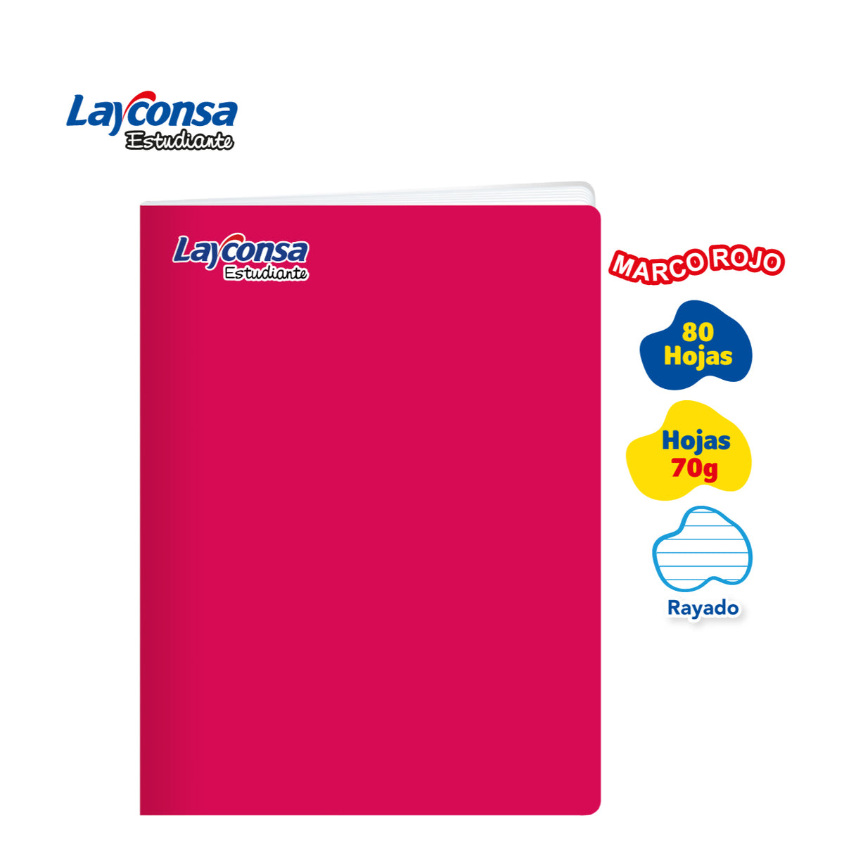 CUADERNO RAYADO LAYCONSA ESTUDIANTE A4 MARCO ROJO 80 HOJAS