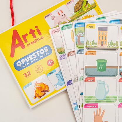 JUEGO DE CARTILLAS Y MEMORIA "OPUESTOS" X 32 PZAS. ARTI CREATIVO