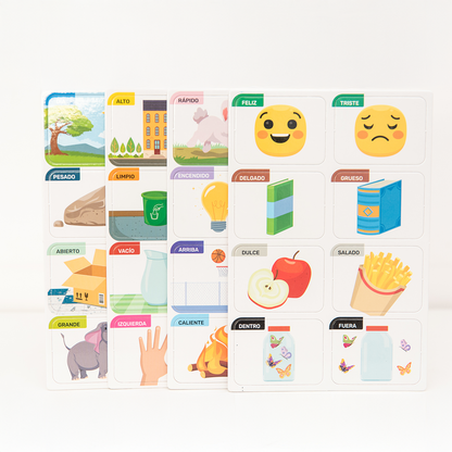 JUEGO DE CARTILLAS Y MEMORIA "OPUESTOS" X 32 PZAS. ARTI CREATIVO