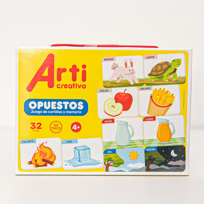 JUEGO DE CARTILLAS Y MEMORIA "OPUESTOS" X 32 PZAS. ARTI CREATIVO