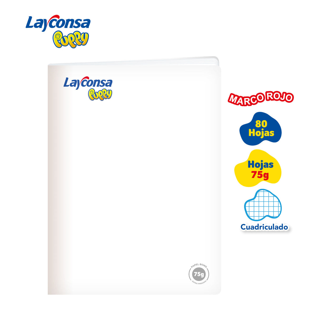 CUADERNO CUADRICULADO LAYCONSA PUPPY A4 MARCO ROJO 80 HOJAS
