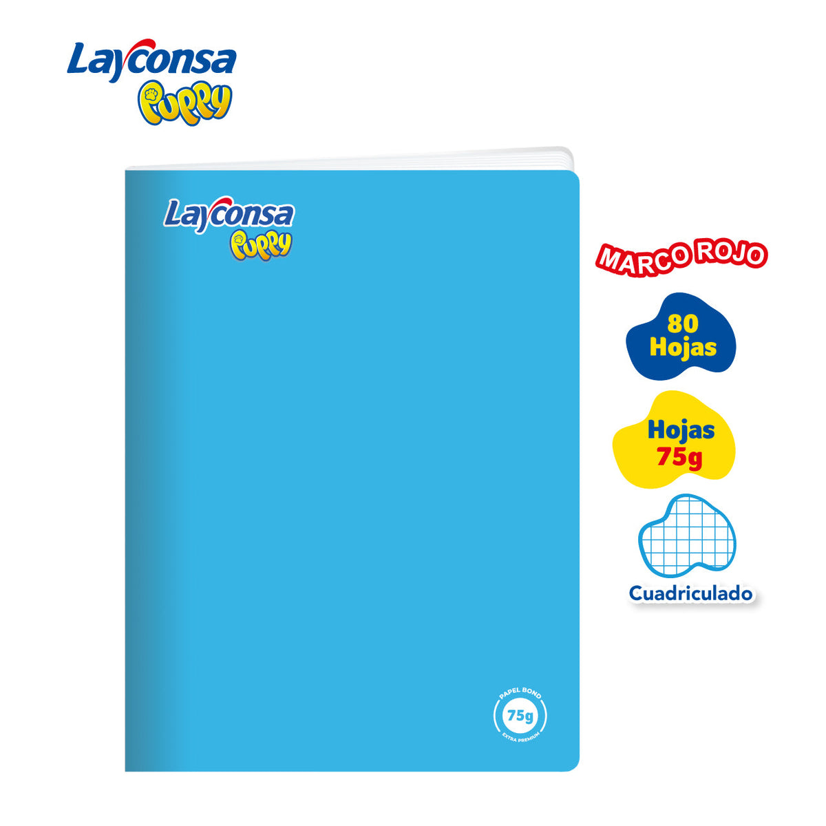 CUADERNO CUADRICULADO LAYCONSA PUPPY A4 MARCO ROJO 80 HOJAS