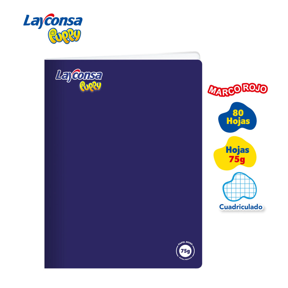 CUADERNO CUADRICULADO LAYCONSA PUPPY A4 MARCO ROJO 80 HOJAS