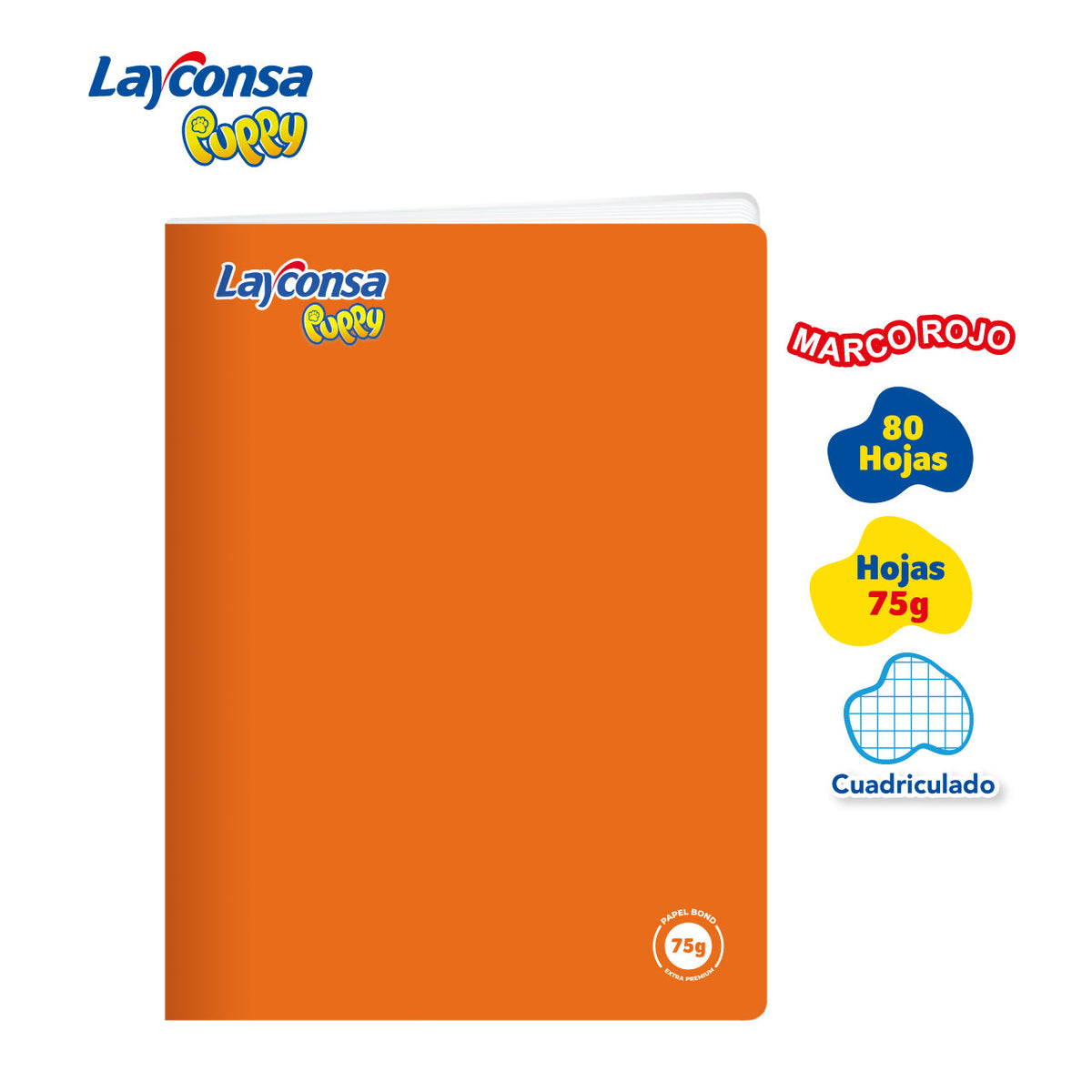 CUADERNO CUADRICULADO LAYCONSA PUPPY A4 MARCO ROJO 80 HOJAS