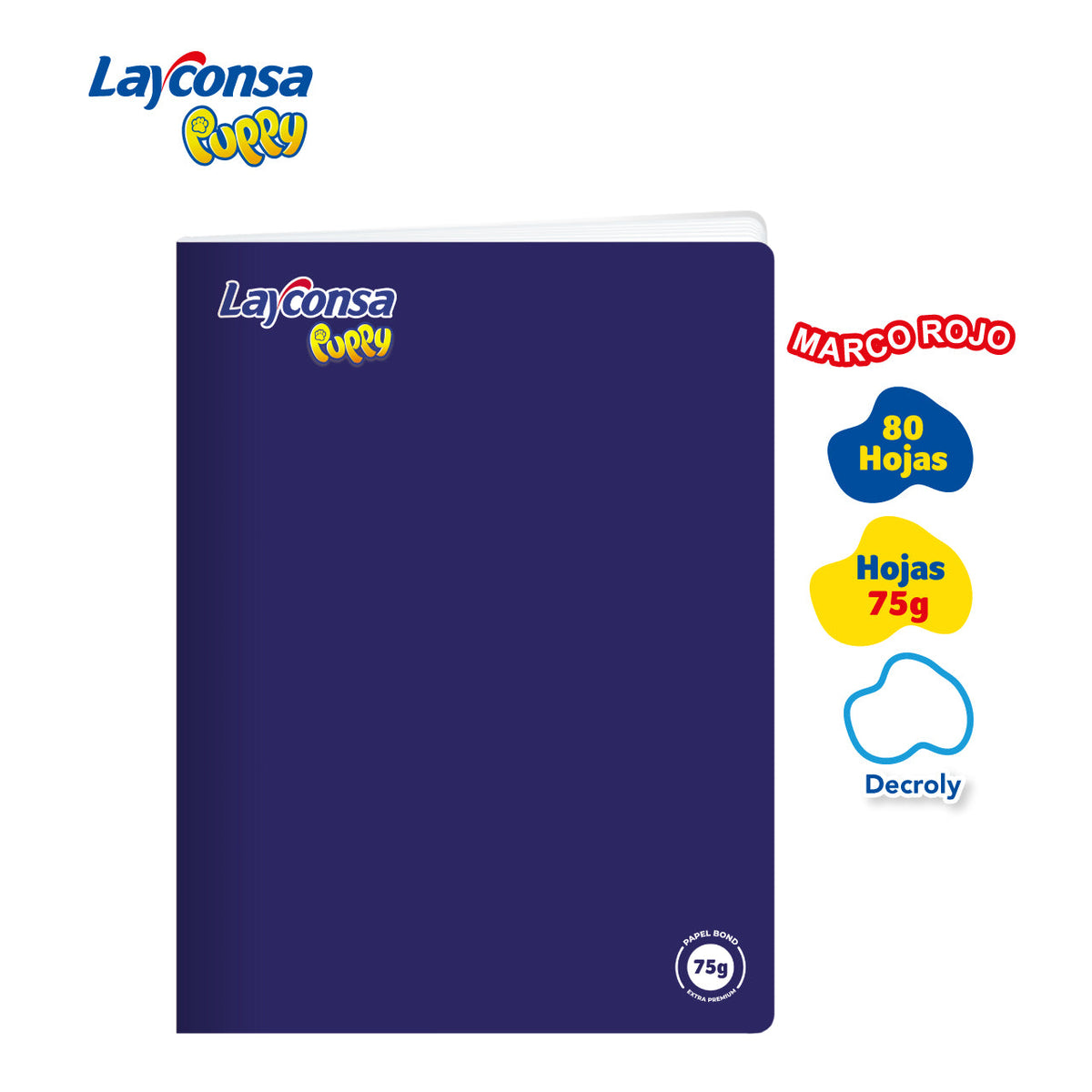 CUADERNO DECROLY LAYCONSA PUPPY A4 MARCO ROJO 80 HOJAS BLANCAS