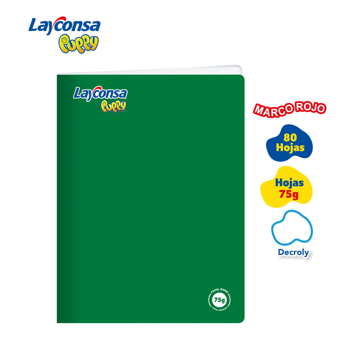 CUADERNO DECROLY LAYCONSA PUPPY A4 MARCO ROJO 80 HOJAS BLANCAS