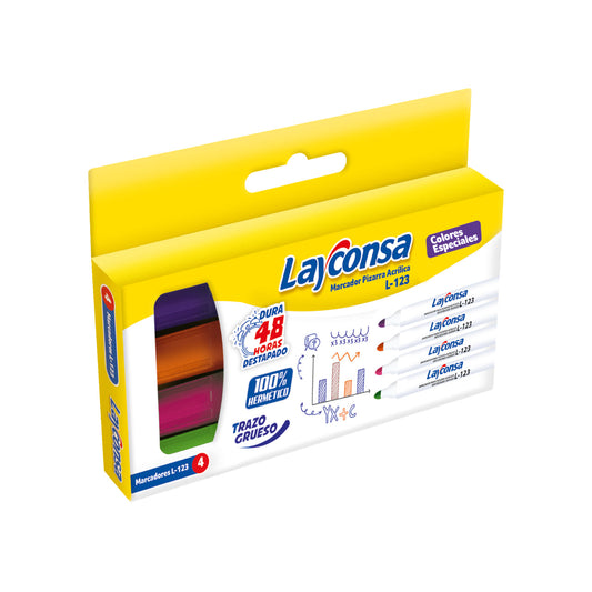 Marcador Para Pizarra Layconsa L-123 Est. X 4 colores especiales