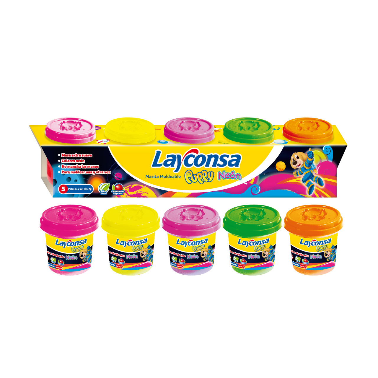 Masa para moldear Neón Layconsa 5 x 2oz