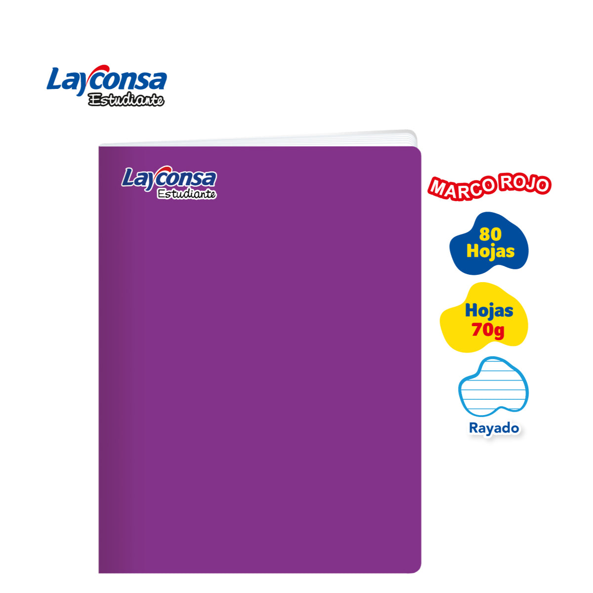 CUADERNO RAYADO LAYCONSA ESTUDIANTE A4 MARCO ROJO 80 HOJAS