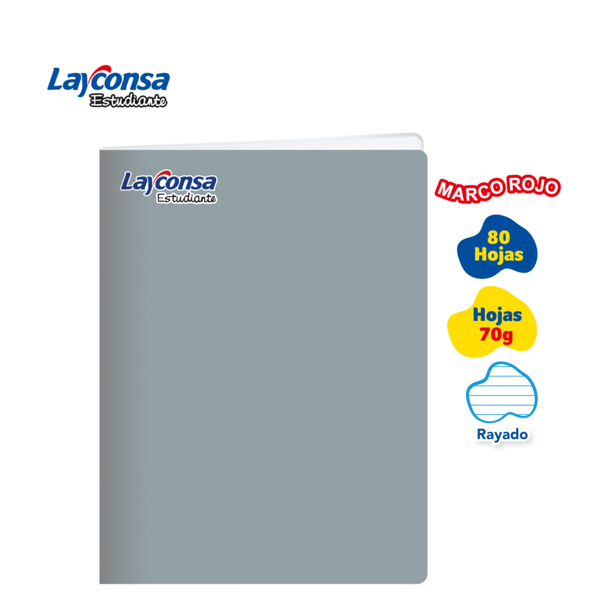 CUADERNO RAYADO LAYCONSA ESTUDIANTE A4 MARCO ROJO 80 HOJAS