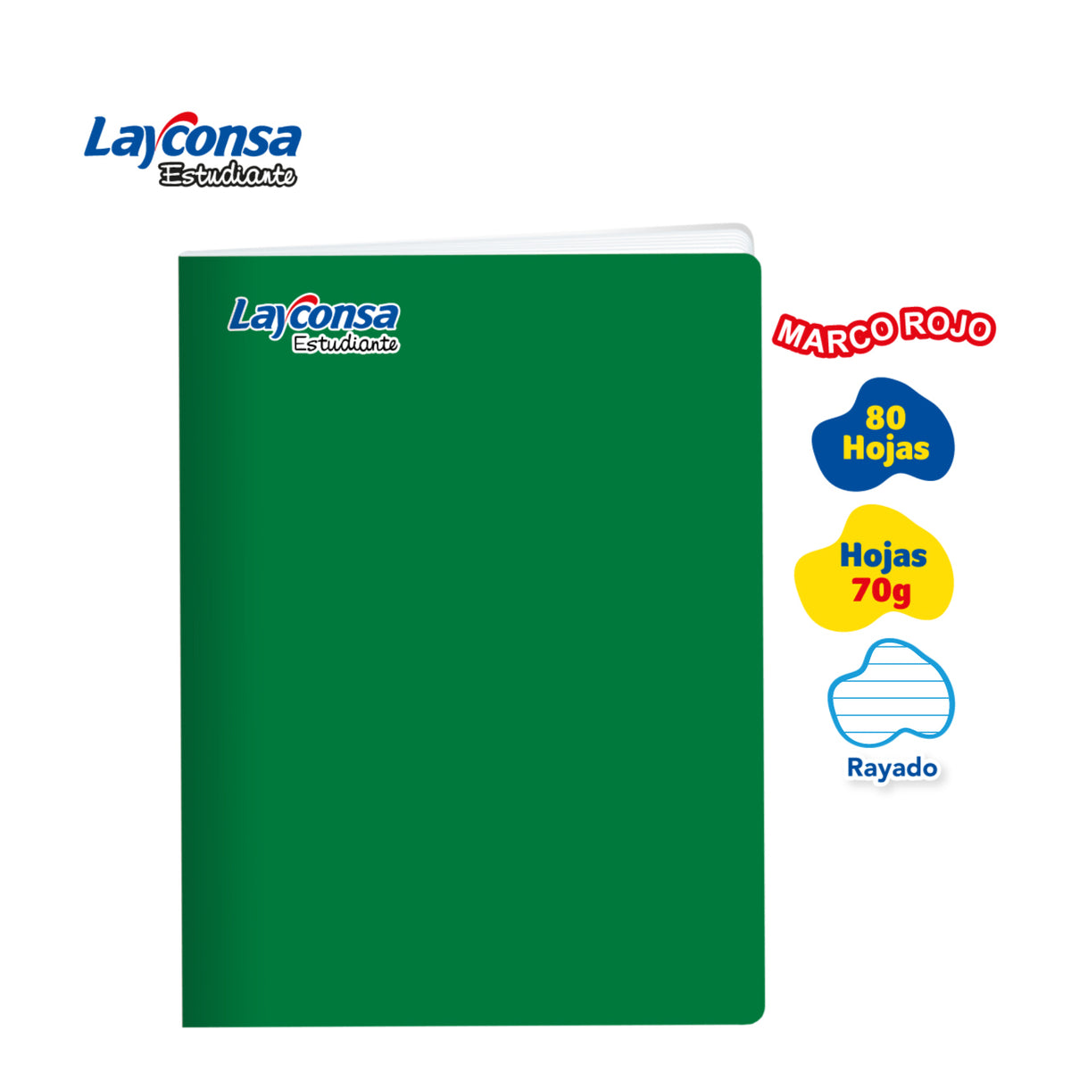 CUADERNO RAYADO LAYCONSA ESTUDIANTE A4 MARCO ROJO 80 HOJAS