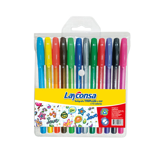 Bolígrafos TRIPLUS L-35F Estuche x 12 colores Layconsa