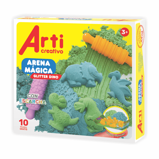 ARENA MÁGICA ESCARCHADA ARTI CREATIVO "GLITTER DINO" X 500 GR.
