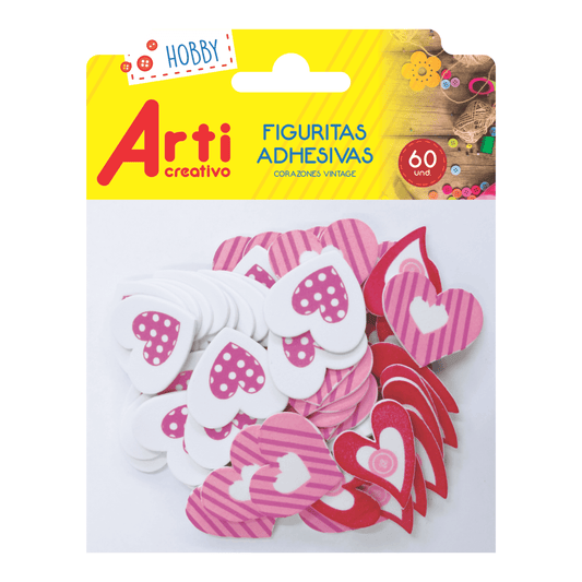 FIGURAS ADHESIVAS "CORAZONES VINTAGE" X 60 UND. ARTI CREATIVO