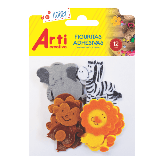 FIGURAS ADHESIVAS "ANIMALES DE LA SELVA" X 12 UND. ARTI CREATIVO