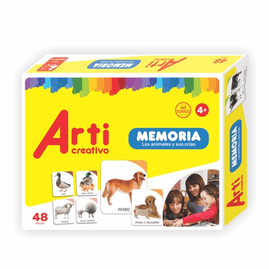 JUEGO DE MEMORIA CON REGLAS "LOS ANIMALES Y SUS CRÍAS" X 48 PZAS. ARTI CREATIVO