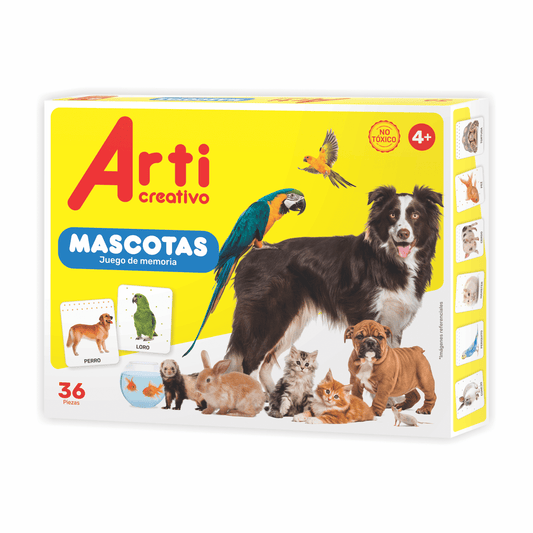 JUEGO DE MEMORIA ARTI CREATIVO "MIS MASCOTAS" X 36 PZAS.