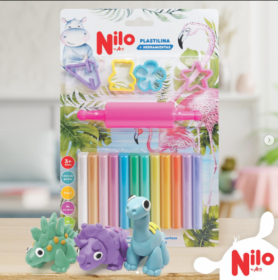 PLASTILINA PASTEL NILO - BLISTER X 12UND. + 4 MOLDES + 1 RODILLO