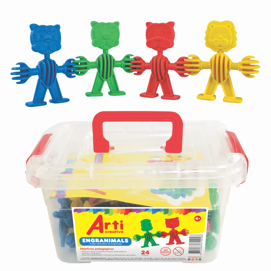 JUEGO DE CONSTRUCCIÓN Y ENGRANAJE DE PLÁSTICO "ENGRANIMALS" X 24 UND. ARTI CREATIVO