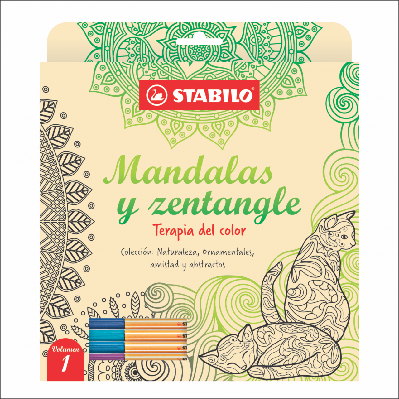 LIBRO DE MANDALAS Y ZENTANGLE STABILO VOLUMEN 1 + 5 FINE PEN STABILO POINT 88