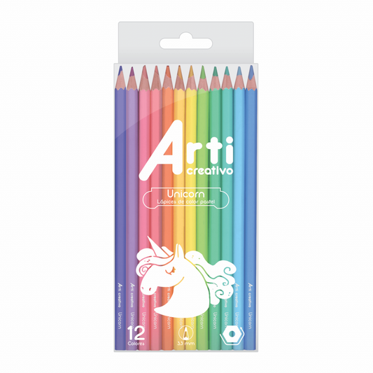 LÁPICES DE COLOR PASTEL "UNICORN" X 12 UND. ARTI CREATIVO