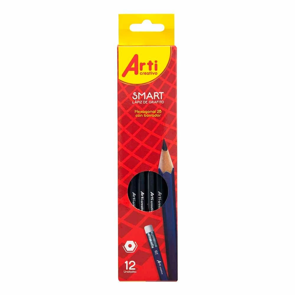 LÁPIZ SMART 2B HEXAGONAL CON BORRADOR - 12 UND. ARTI CREATIVO